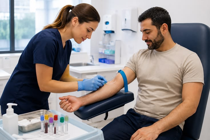 Blood sample being collected