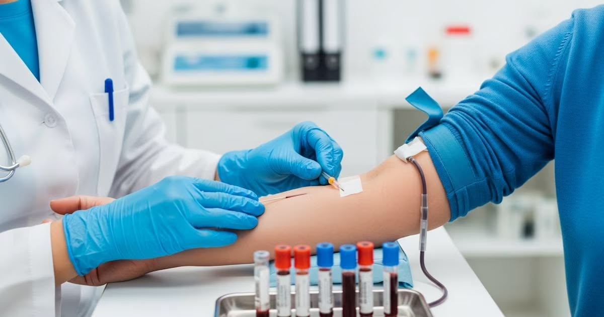 Nurse collecting a blood sample from a donor