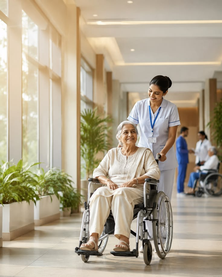 Nurse checking on an elderly patient at home