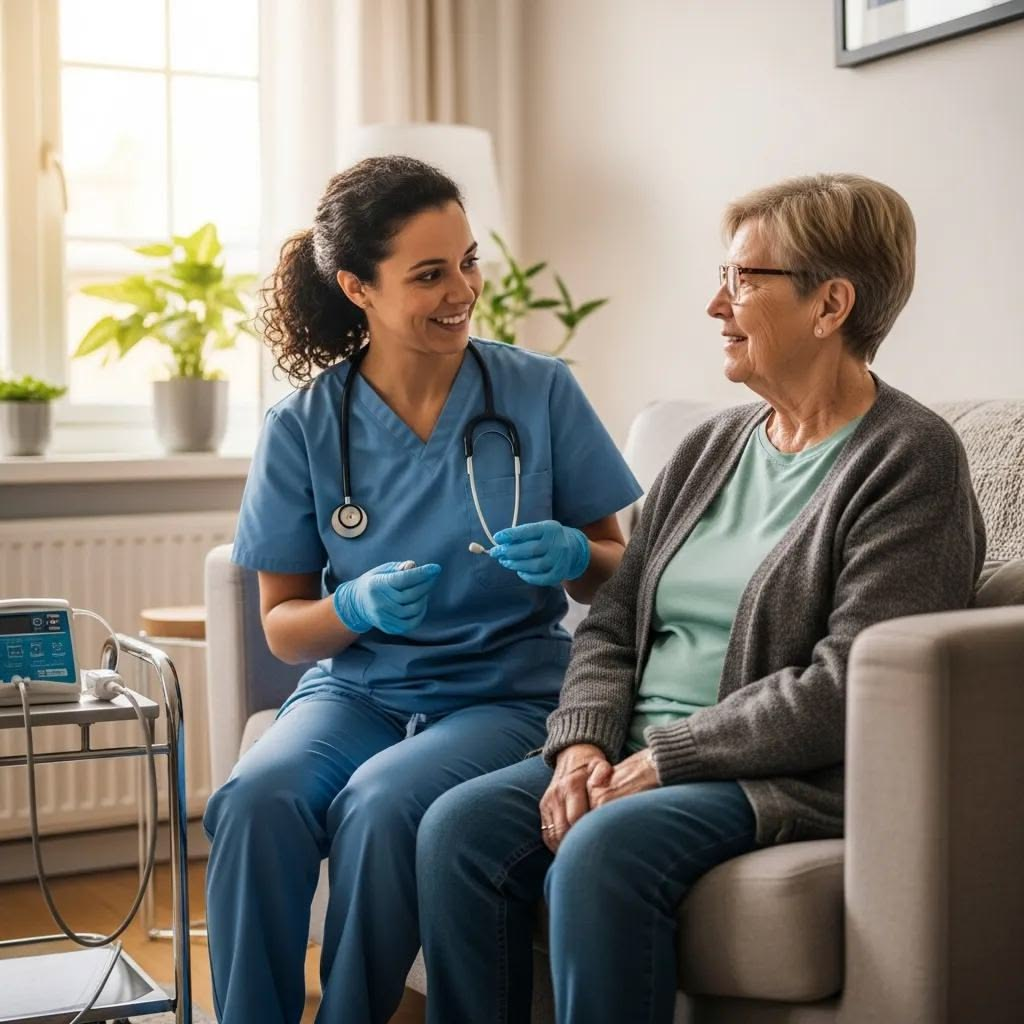 Home care nurse recording vitals